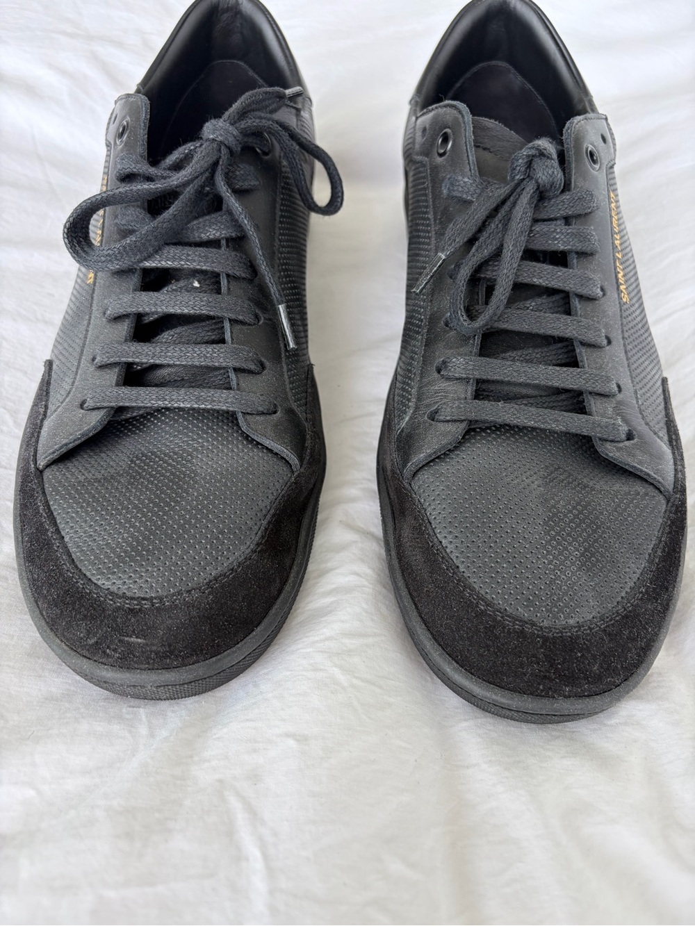 Saint Laurent Black Perforated Leather & Suede Low-Top Sneakers - Picture 4 of 8
